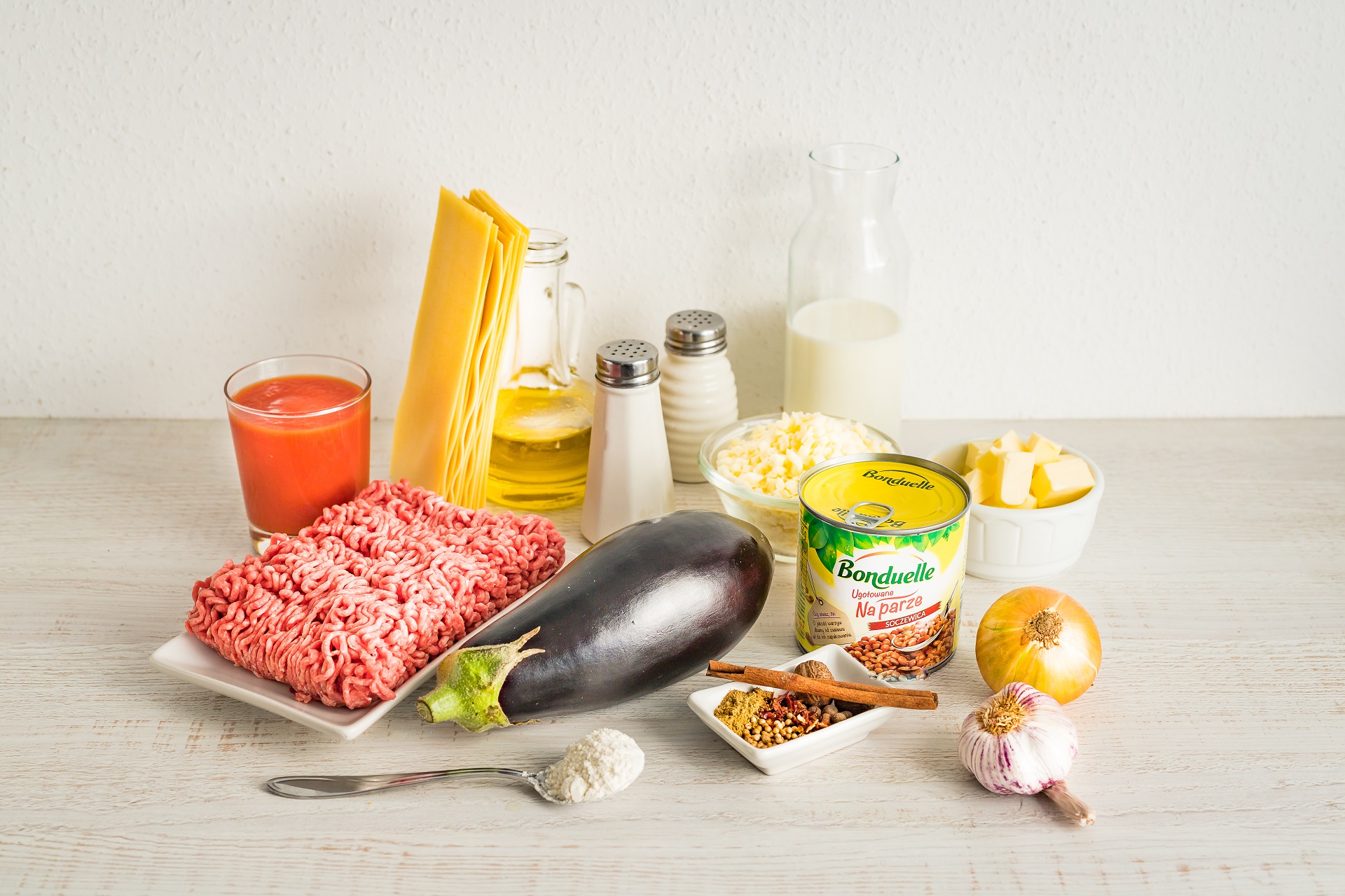 Lasagne z mięsem mielonym, bakłażanem i soczewicą - Składniki